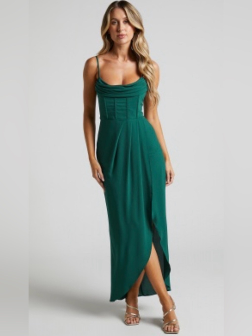 Showpo Emerald Draped Cowl Midi Dress